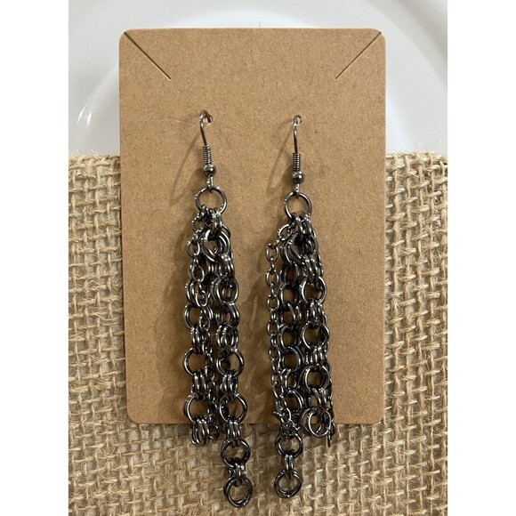 Gun Metal Peter Pan Collar Chain Link Necklace Set Whimsigoth Fairy Grunge - Picture 4 of 8